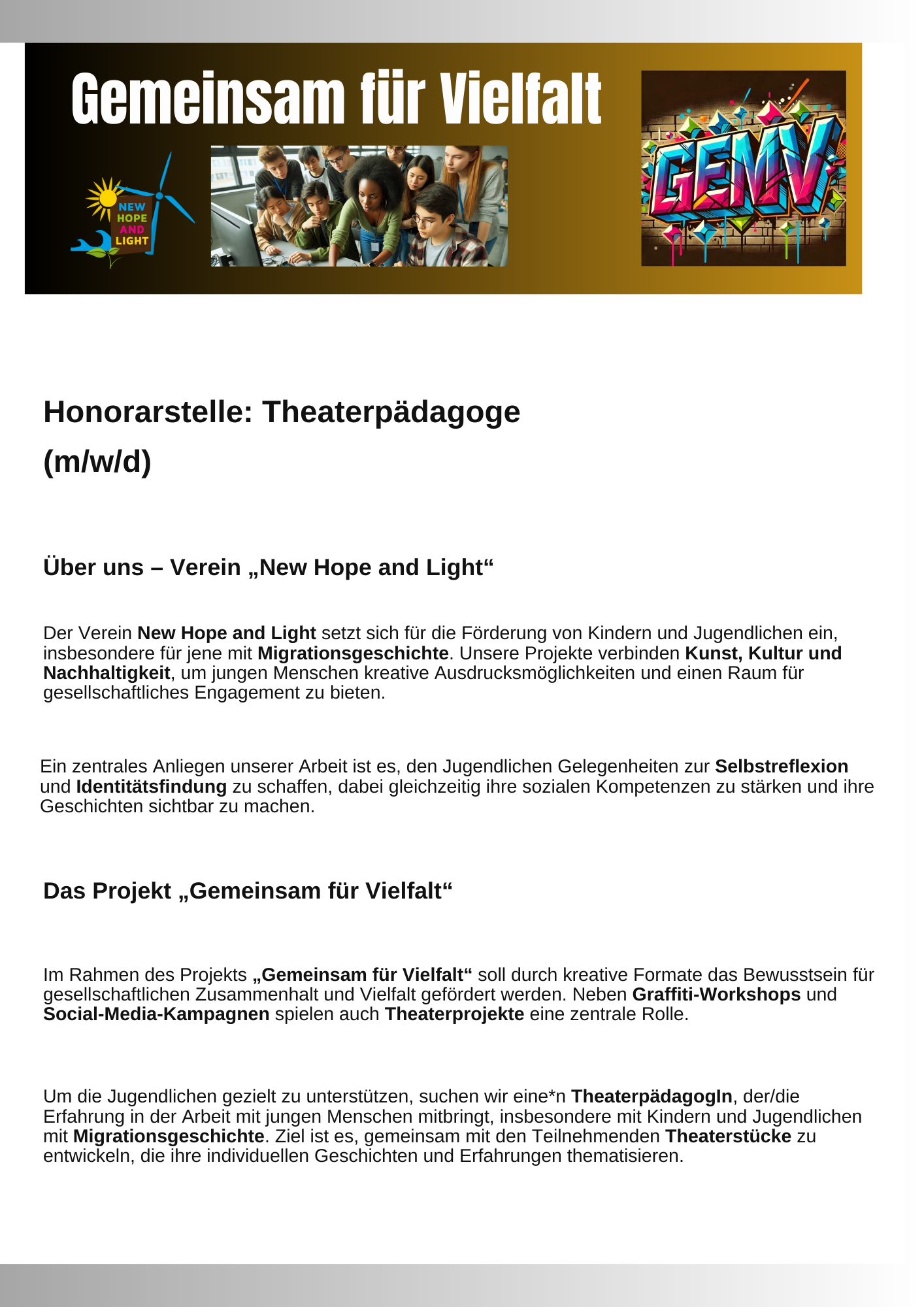 Honorarstelle: Theaterpädagoge (m/w/d) 